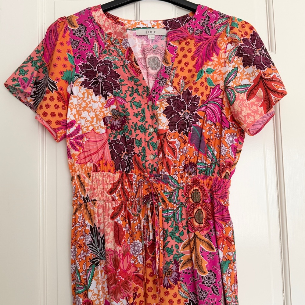 Loft Floral Patchwork Flutter Short Sleeve Dress … - image 7